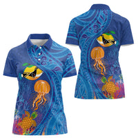 Hawaiian Funny Fruits Sea Animals Women Polo Shirt Mango Reef Triggerfish and Pineapple Turtle and Mandarin Jellyfish LT03 - Polynesian Pride