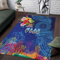 Fiji Day Area Rug Coral Reef with Tapa Motifs and Hibiscus Ocean Vibe LT03 Blue - Polynesian Pride