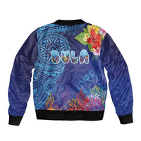 Fiji Day Bomber Jacket Coral Reef with Tapa Motifs and Hibiscus Ocean Vibe LT03 - Polynesian Pride