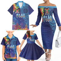 Fiji Day Family Matching Off The Shoulder Long Sleeve Dress and Hawaiian Shirt Coral Reef with Tapa Motifs and Hibiscus Ocean Vibe LT03 - Polynesian Pride
