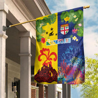 Malampa Fiji Day Garden Flag Volcano and Coral Reef with Culture Patterns Split Style LT03 House Flag Multicolor - Polynesian Pride