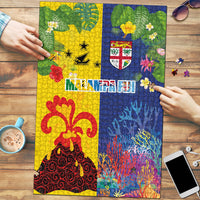 Malampa Fiji Day Puzzle Volcano and Coral Reef with Culture Patterns Split Style LT03 Multicolor - Polynesian Pride