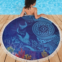 Fijian Tribal Manta Ray Beach Blanket Masi Motif with Coral Reef Ocean Vibe LT03 - Polynesian Pride