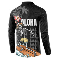 Hawaiian Halloween Skeleton Surfing Button Sweatshirt Polynesian Tribal Tattoo and Hawaiian Pattern LT03 - Polynesian Pride