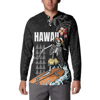 Hawaiian Halloween Skeleton Surfing Button Sweatshirt Polynesian Tribal Tattoo and Hawaiian Pattern LT03 - Polynesian Pride