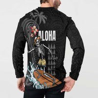 Hawaiian Halloween Skeleton Surfing Button Sweatshirt Polynesian Tribal Tattoo and Hawaiian Pattern LT03 - Polynesian Pride