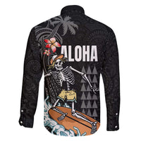 Hawaiian Halloween Skeleton Surfing Family Matching Long Sleeve Bodycon Dress and Hawaiian Shirt Polynesian Tribal Tattoo and Hawaiian Pattern LT03 - Polynesian Pride
