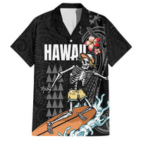 Hawaiian Halloween Skeleton Surfing Hawaiian Shirt Polynesian Tribal Tattoo and Hawaiian Pattern LT03 Black - Polynesian Pride