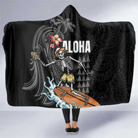 Hawaiian Halloween Skeleton Surfing Hooded Blanket Polynesian Tribal Tattoo and Hawaiian Pattern LT03 One Size Black - Polynesian Pride