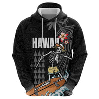 Hawaiian Halloween Skeleton Surfing Hoodie Polynesian Tribal Tattoo and Hawaiian Pattern