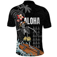 Hawaiian Halloween Skeleton Surfing Polo Shirt Polynesian Tribal Tattoo and Hawaiian Pattern LT03 - Polynesian Pride