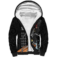 Hawaiian Halloween Skeleton Surfing Sherpa Hoodie Polynesian Tribal Tattoo and Hawaiian Pattern LT03 Unisex Black - Polynesian Pride