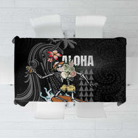 Hawaiian Halloween Skeleton Surfing Tablecloth Polynesian Tribal Tattoo and Hawaiian Pattern LT03 Black - Polynesian Pride