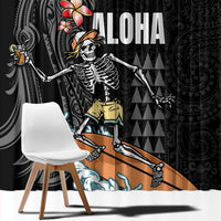 Hawaiian Halloween Skeleton Surfing Window Curtain Polynesian Tribal Tattoo and Hawaiian Pattern LT03 - Polynesian Pride