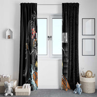 Hawaiian Halloween Skeleton Surfing Window Curtain Polynesian Tribal Tattoo and Hawaiian Pattern LT03 - Polynesian Pride