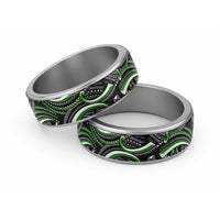 Traditional Samoan Tattoo Art Green Color Classic Ring LT03 Sliver Green - Polynesian Pride