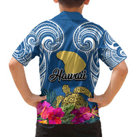 Hawaii Lanai Island Family Matching Summer Maxi Dress and Hawaiian Shirt Hibiscus Turle and Map with Polynesian Spiral LT03 - Polynesian Pride