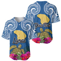 Custom Hawaii Lanai Island Baseball Jersey Hibiscus Turle and Map with Polynesian Spiral LT03 - Polynesian Pride