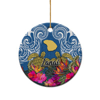 Custom Hawaii Lanai Island Ceramic Ornament Hibiscus Turle and Map with Polynesian Spiral LT03 - Polynesian Pride
