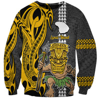 Hawaii Lanai Island Sweatshirt Hawaiian Warrior and Kakau Symbols Abstract Tattoo LT03 Unisex Yellow - Polynesian Pride
