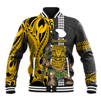 Custom Hawaii Lanai Island Baseball Jacket Hawaiian Warrior and Kakau Symbols Abstract Tattoo LT03 Unisex Yellow - Polynesian Pride