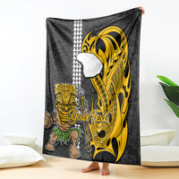 Custom Hawaii Lanai Island Blanket Hawaiian Warrior and Kakau Symbols Abstract Tattoo LT03 Yellow - Polynesian Pride