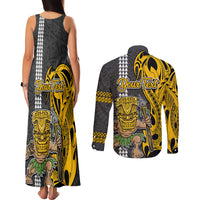 Custom Hawaii Lanai Island Couples Matching Tank Maxi Dress and Long Sleeve Button Shirts Hawaiian Warrior and Kakau Symbols Abstract Tattoo LT03 - Polynesian Pride