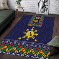 Philippines Merry Christmas Area Rug Maligayang Pasko with Parol and Xmas Pattern Barong Style LT03 Blue - Polynesian Pride