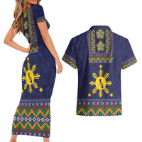 Philippines Merry Christmas Couples Matching Short Sleeve Bodycon Dress and Hawaiian Shirt Maligayang Pasko with Parol and Xmas Pattern Barong Style