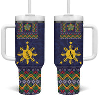 Philippines Merry Christmas Tumbler With Handle Maligayang Pasko with Parol and Xmas Pattern Barong Style