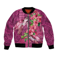 Hawaiian Turtle Love Couple Bomber Jacket - Sweet Hibiscus and Kakau Pattern Rose Color LT03 Unisex Pink - Polynesian Pride