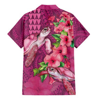 Hawaiian Turtle Love Couple Family Matching Mermaid Dress and Hawaiian Shirt - Sweet Hibiscus and Kakau Pattern Rose Color