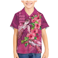 Hawaiian Turtle Love Couple Family Matching Mermaid Dress and Hawaiian Shirt - Sweet Hibiscus and Kakau Pattern Rose Color