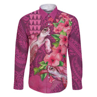 Hawaiian Turtle Love Couple Family Matching Short Sleeve Bodycon Dress and Hawaiian Shirt - Sweet Hibiscus and Kakau Pattern Rose Color