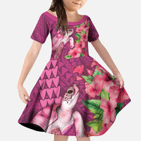 Hawaiian Turtle Love Couple Family Matching Tank Maxi Dress and Hawaiian Shirt - Sweet Hibiscus and Kakau Pattern Rose Color