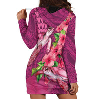 Hawaiian Turtle Love Couple Hoodie Dress - Sweet Hibiscus and Kakau Pattern Rose Color