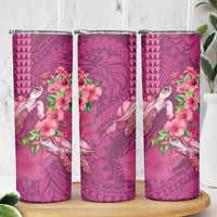 Hawaiian Turtle Love Couple Skinny Tumbler Sweet Hibiscus and Kakau Pattern Rose Color