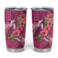 Hawaiian Turtle Love Couple Tumbler Cup Sweet Hibiscus and Kakau Pattern Rose Color