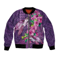 Hawaiian Turtle Love Couple Bomber Jacket - Sweet Hibiscus and Kakau Pattern Deep Purple Color LT03 Unisex Purple - Polynesian Pride