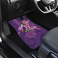 Hawaiian Turtle Love Couple Car Mats - Sweet Hibiscus and Kakau Pattern Deep Purple Color