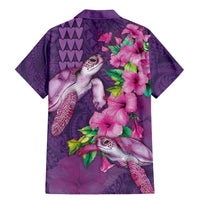 Hawaiian Turtle Love Couple Family Matching Mermaid Dress and Hawaiian Shirt - Sweet Hibiscus and Kakau Pattern Deep Purple Color