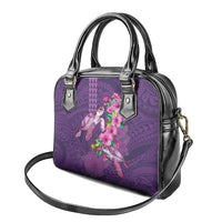 Hawaiian Turtle Love Couple Shoulder Handbag - Sweet Hibiscus and Kakau Pattern Deep Purple Color