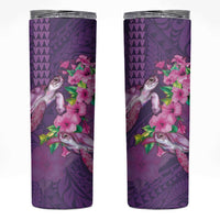 Hawaiian Turtle Love Couple Skinny Tumbler Sweet Hibiscus and Kakau Pattern Deep Purple Color