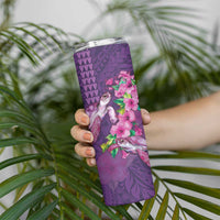 Hawaiian Turtle Love Couple Skinny Tumbler Sweet Hibiscus and Kakau Pattern Deep Purple Color
