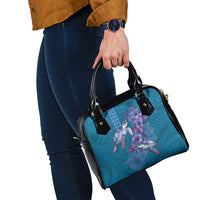 Hawaiian Turtle Love Couple Shoulder Handbag - Sweet Hibiscus and Kakau Pattern Sapphire Color
