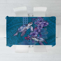 Hawaiian Turtle Love Couple Tablecloth - Sweet Hibiscus and Kakau Pattern Sapphire Color