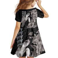 Hawaiian Turtle Love Couple Family Matching Tank Maxi Dress and Hawaiian Shirt - Sweet Hibiscus and Kakau Pattern Grayscale Color