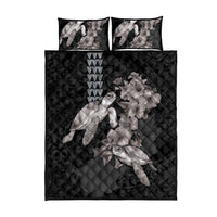 Hawaiian Turtle Love Couple Quilt Bed Set - Sweet Hibiscus and Kakau Pattern Grayscale Color