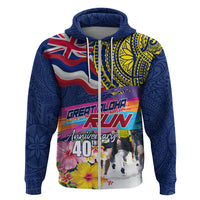 Hawaii Great Aloha Run 40th Anniversary Hoodie Hibiscus and Kakau Pattern LT03 Zip Hoodie Blue - Polynesian Pride