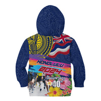 Hawaii Great Aloha Run 40th Anniversary Kid Hoodie Hibiscus and Kakau Pattern LT03 - Polynesian Pride